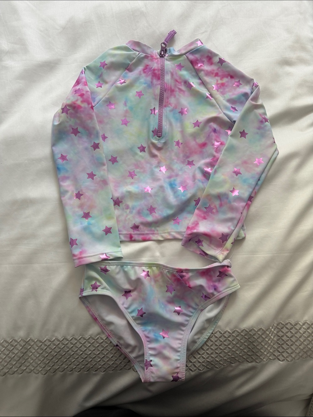 Andy & Evan Girls Long-Sleeve Star Print Rash Guard Two-Piece Swimsuit